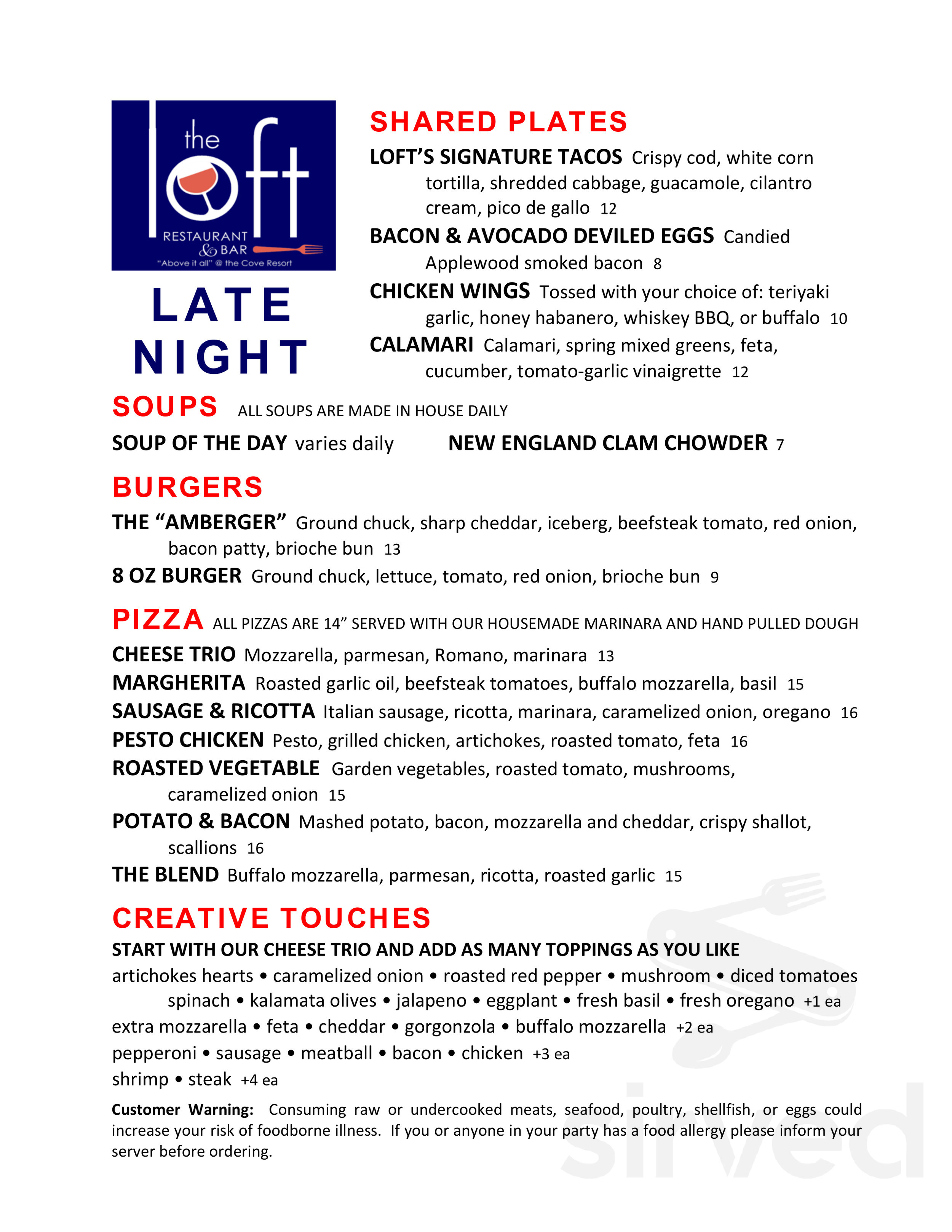 The Loft Restaurant menu in West Yarmouth, Massachusetts, USA