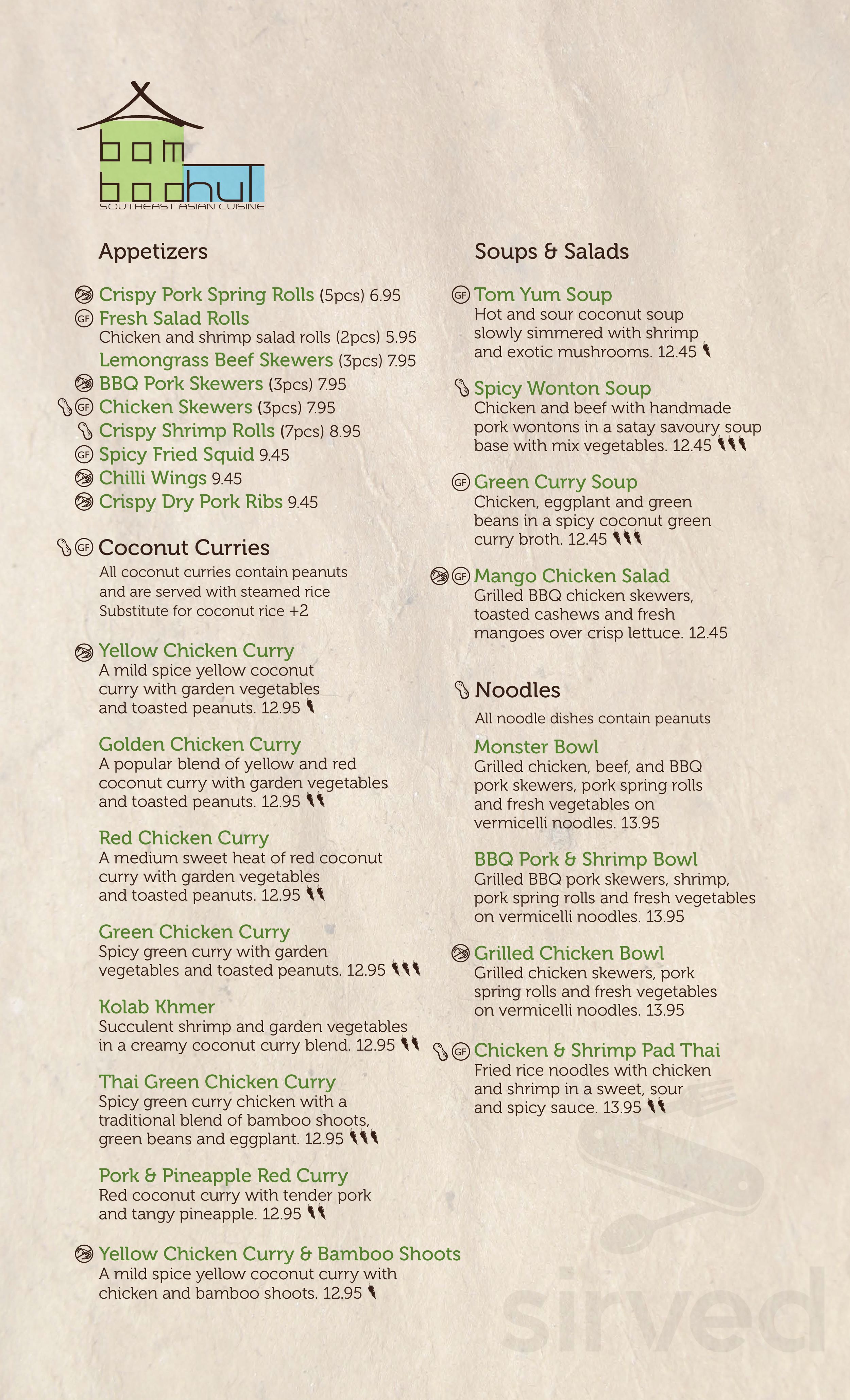 Bamboo Hut menu in Sylvan Lake, Alberta, Canada