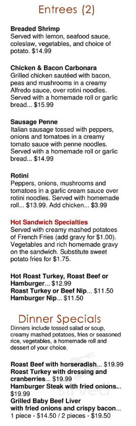 Rapid Valley menu in Lansdowne, Ontario, Canada