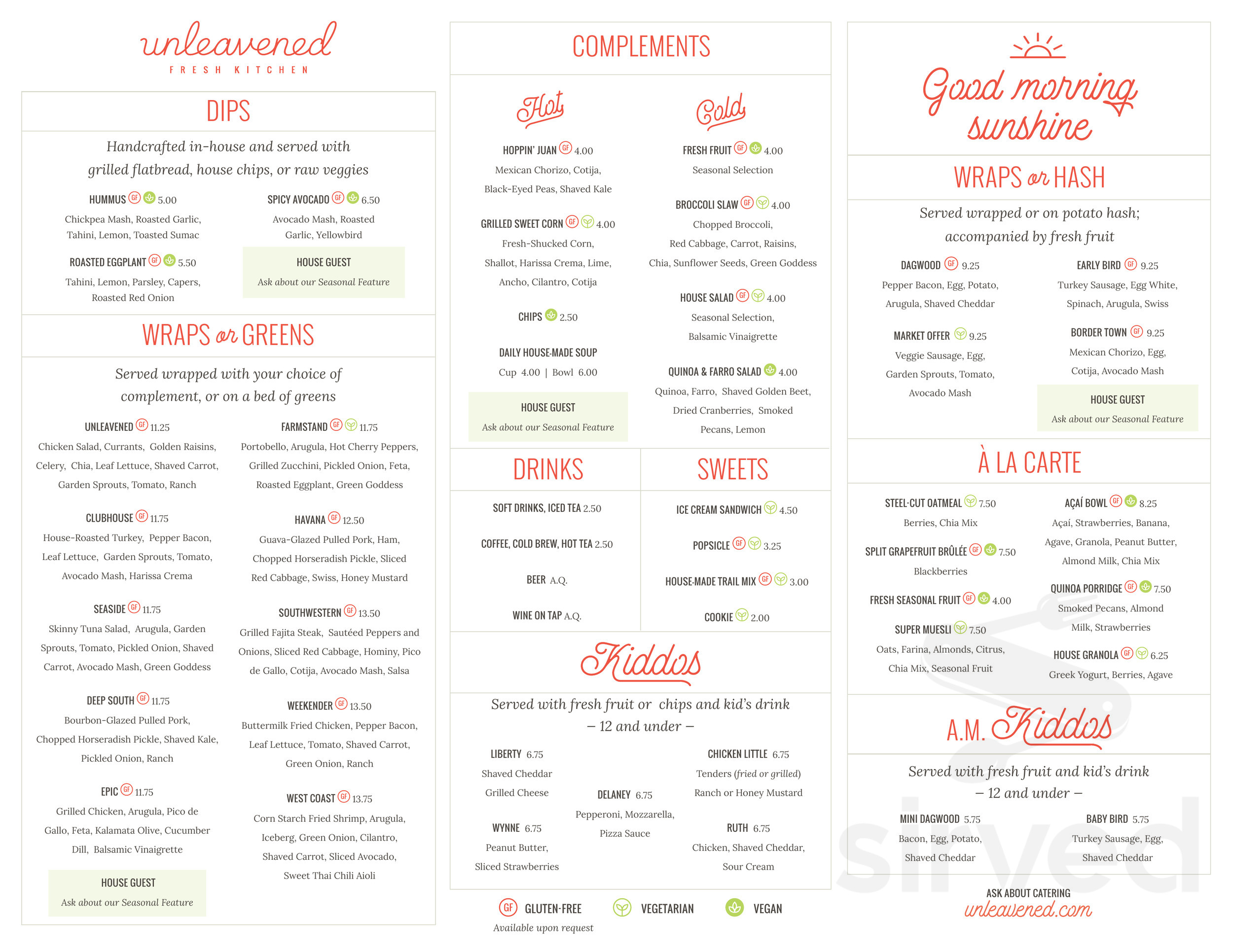 Unleavened Fresh Kitchen Menu In Dallas