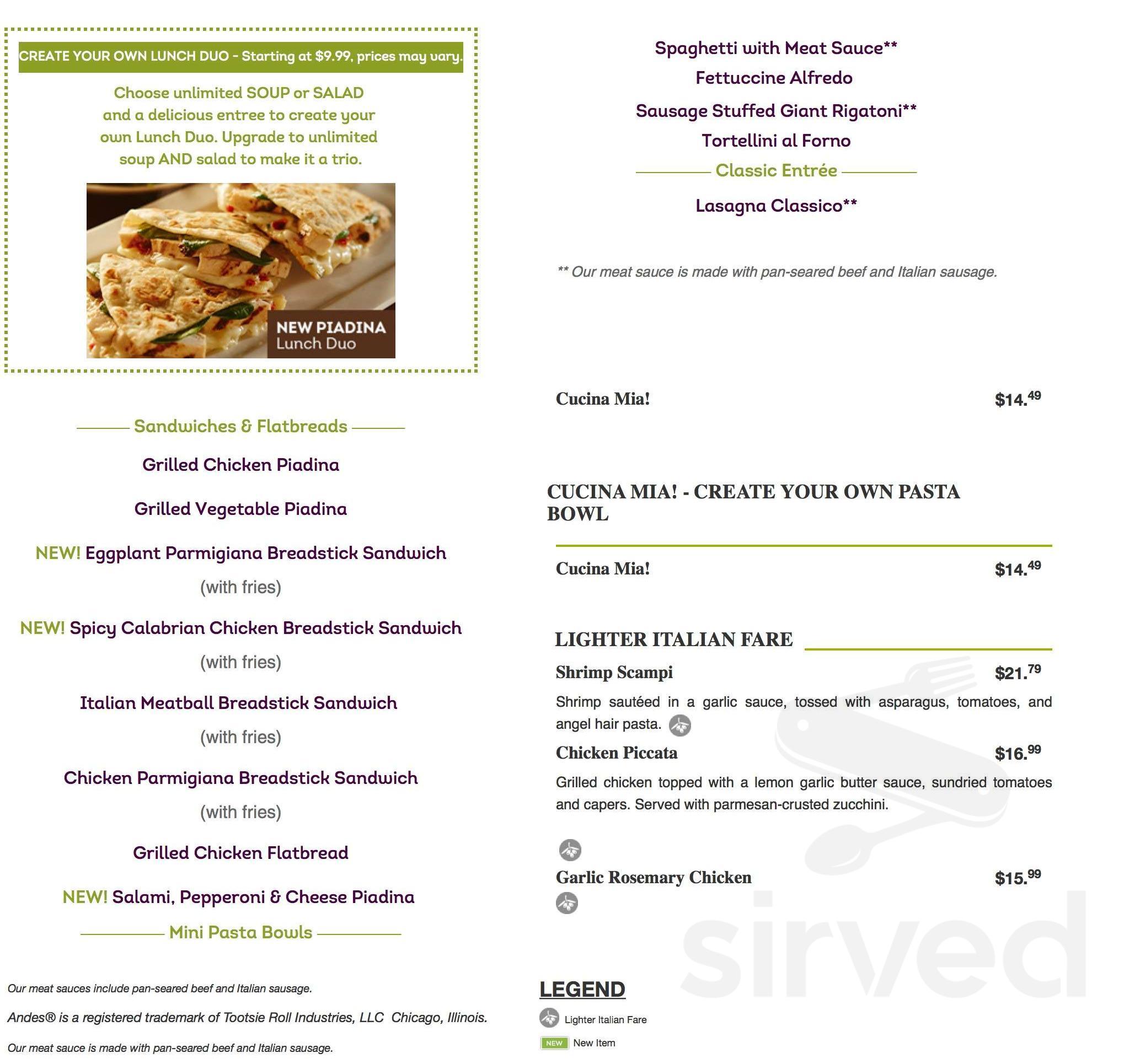 Olive Garden menu in Edmonton, Alberta, Canada